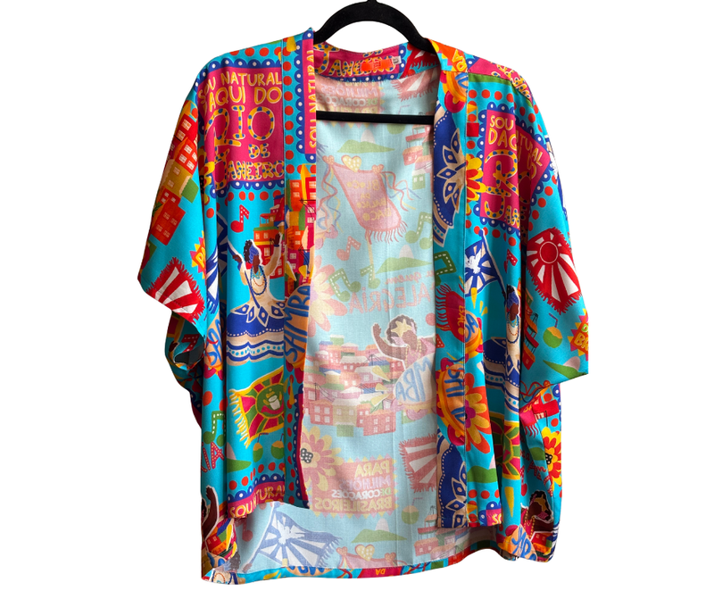 kimono curto bloco - AZUL
