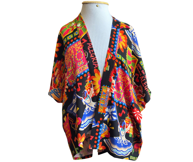 kimono curto bloco - PRETO