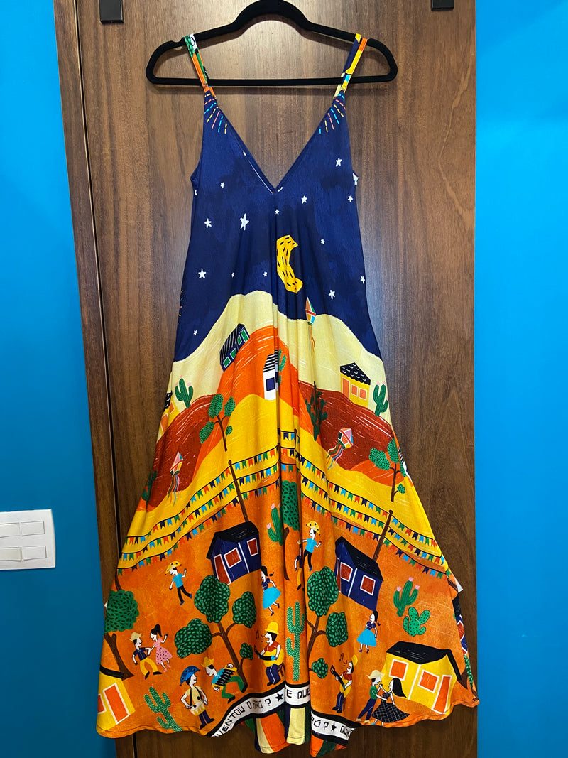 Vestido longo forró - AZUL
