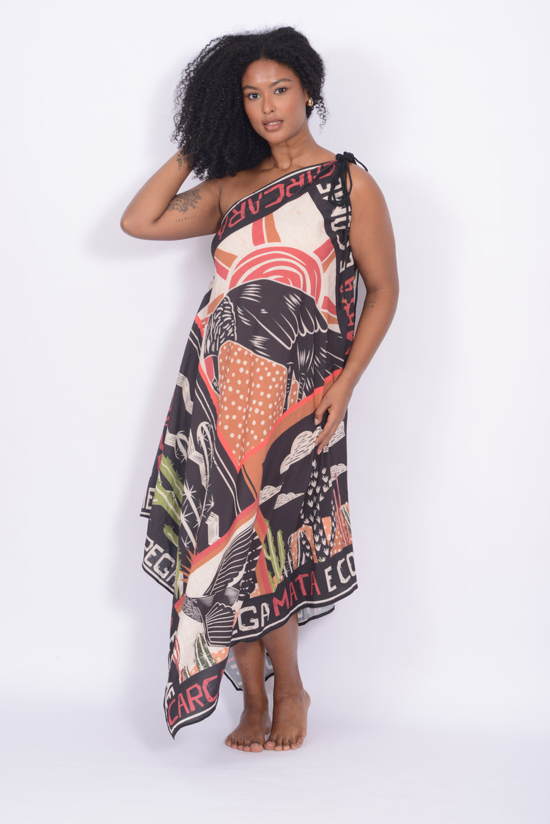 Vestido Canga Pássaro - PRETO