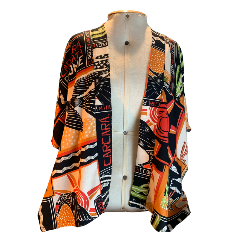 kimono curto pássaro - PRETO