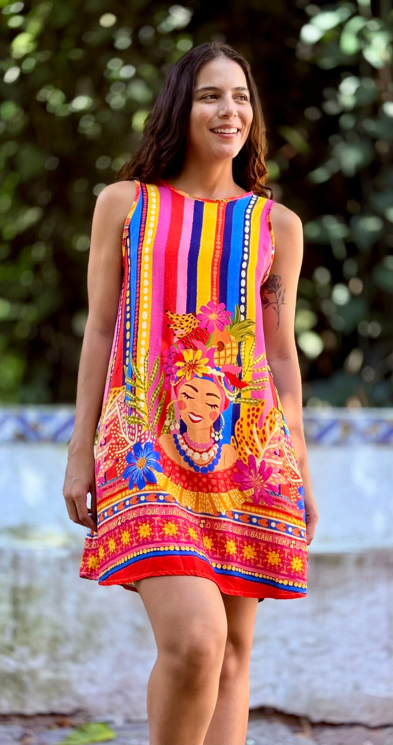 Vestido cavado Carmen Miranda - coloridos