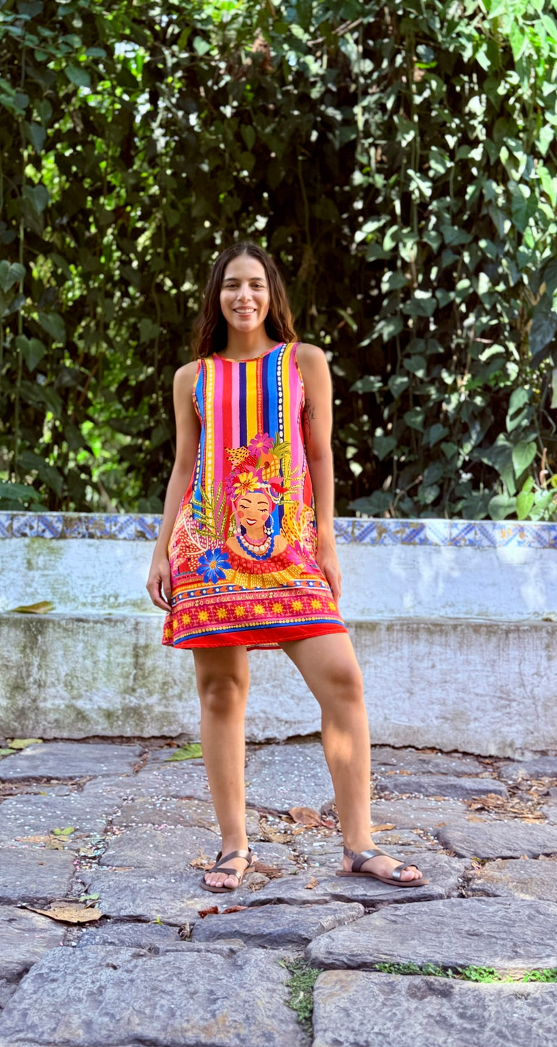 Vestido cavado Carmen Miranda - coloridos