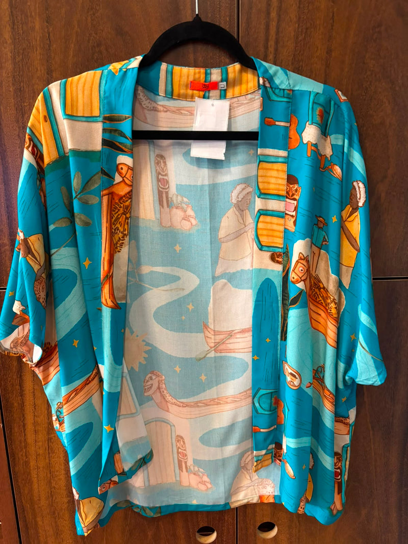 kimono curto carranca - AZUL