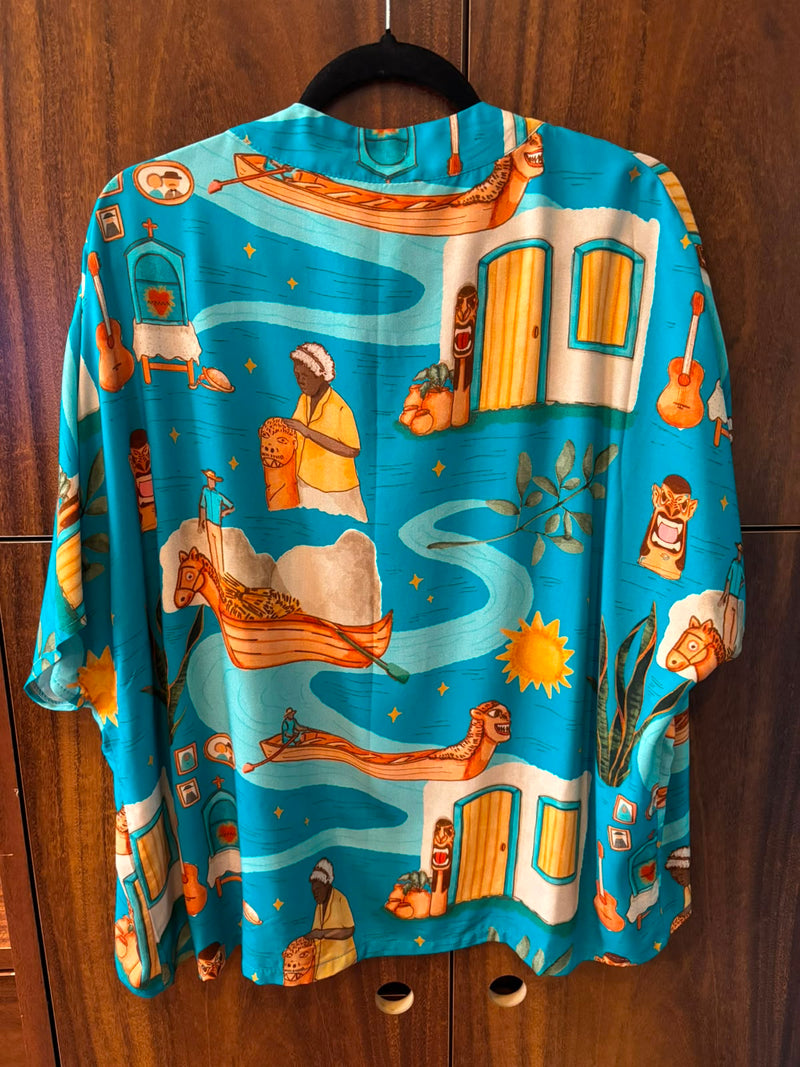 kimono curto carranca - AZUL