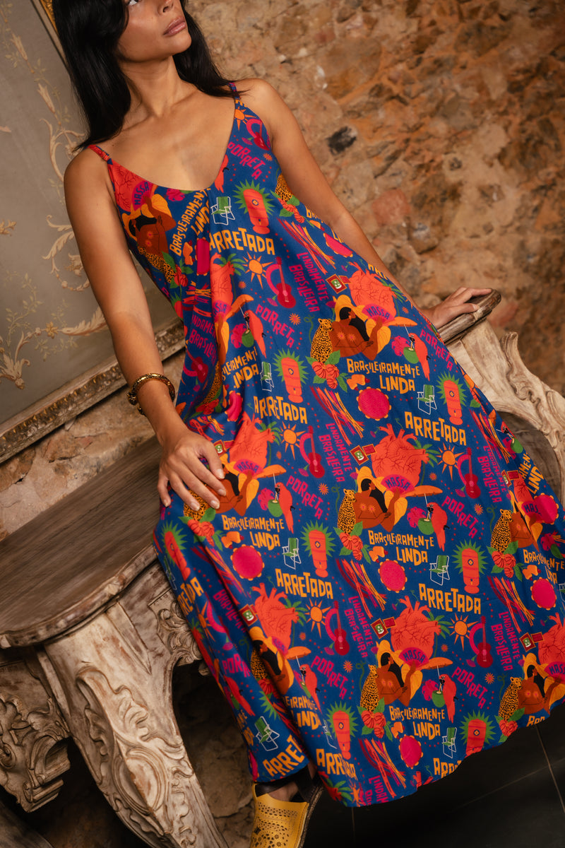 Vestido Longo Brasileiramente linda - AZUL