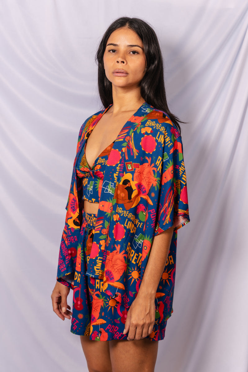 Kimono Curto Brasieliramente linda - AZUL