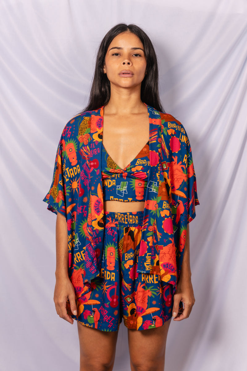 Kimono Curto Brasieliramente linda - AZUL