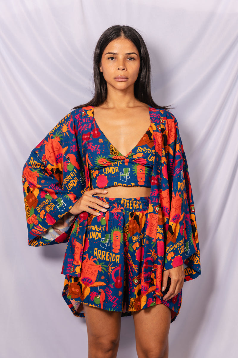Kimono longo Brasileiramente linda - AZUL
